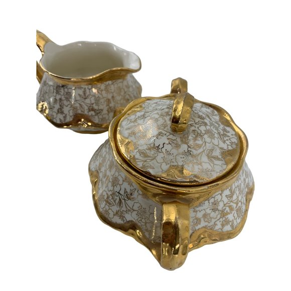 Karol China Homer Laughlin Gold Cream Sugar Set Rythym VTG USA 6569 Karolyte - Picture 8 of 10